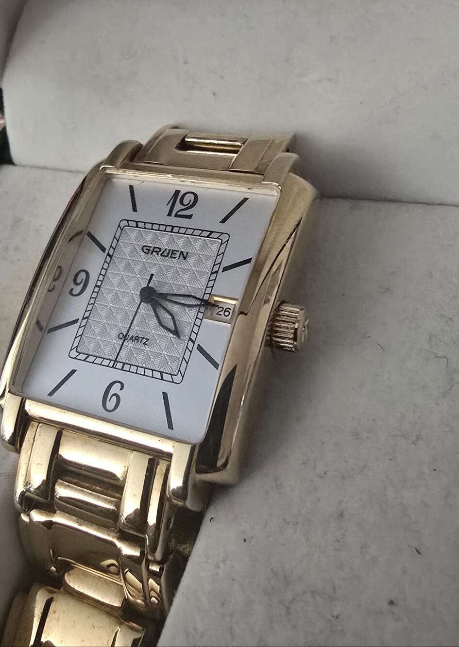 GRUEN watch Men's Gold-Tone Rectangular Quartz Watch - Gold